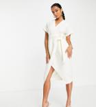 Closet London Petite Kimono Wrap Dress In Cream-white