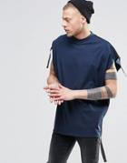 Asos Super Oversized Sleeveless T-shirt With Taping In Heavyweight Jersey In Navy - Navy