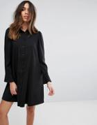 Asos Design Long Sleeve Mini Shirt Dress-black