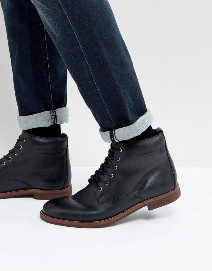 Dune Lace Up Boots Black Leather - Black