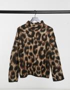 Asos Design High Neck Sweater In Animal Pattern-brown