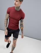 Asos 4505 Muscle T-shirt With Quick Dry In Red Twisted Yarn - Red