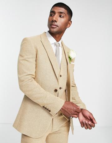 Asos Design Wedding Super Skinny Wool Mix Twill Suit Jacket In Camel-neutral
