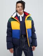 Tommy Jeans Oversize Color Block Down Puffer Jacket In Navy Multi - Navy
