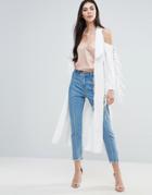 Lavish Alice Duster Coat With Fringed Detail - White