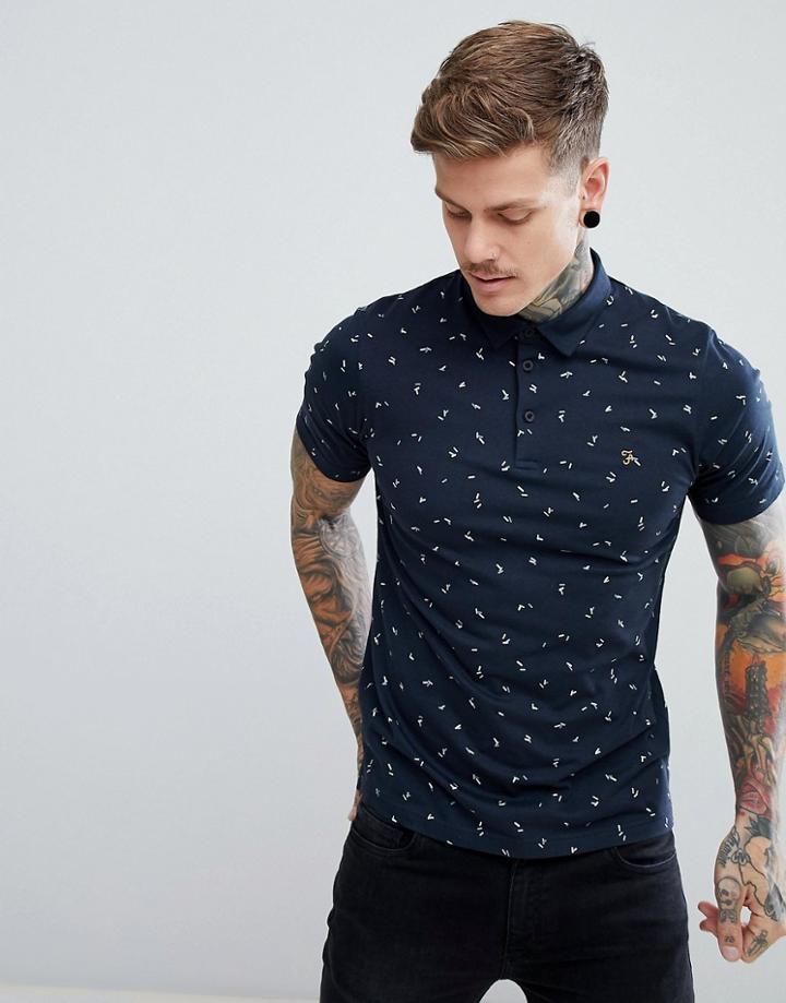Farah Chorlton Slim Fit All Over Print Polo In Navy - Navy