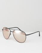 Aldo Aviator Sunglasses With Rose Gold Flash Lens - Black