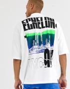 Asos Design Oversized T-shirt With Chest Print And Large City Back Print-white