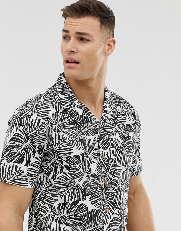 Soul Star Monochrome Leaf Print Shirt-black