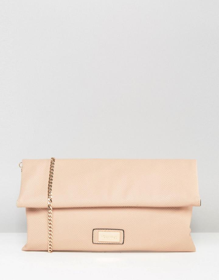Dune Roll Top Clutch Bag In Faux Lizard - Beige