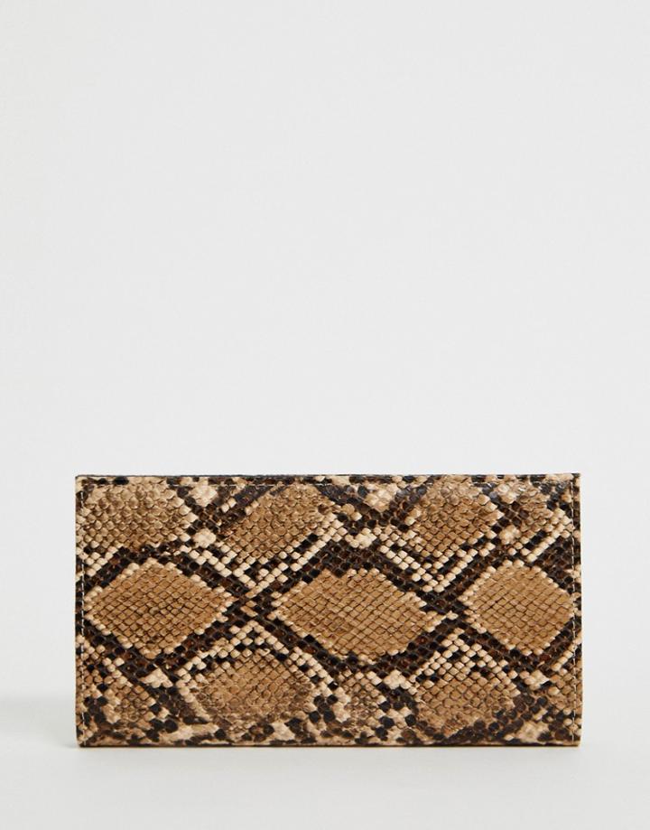 Asos Design Fold Over Ladies' Wallet In Snake - Multi