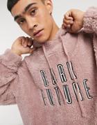 Asos Dark Future Oversized Hoodie In Dusky Pink Teddy With Chest Embroidery