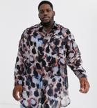 Asos Design Regular Longline Abstract Watercolor Shirt-pink