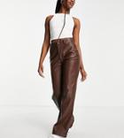 Stradivarius Dad Faux Leather Pants In Chocolate Brown