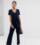 Vero Moda Tall Rib Jumpsuit With Lettuce Edge - Navy