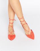 Aldo Harmony Peach Laser Cut Ghillie Lace Up Flat Shoes - Peach