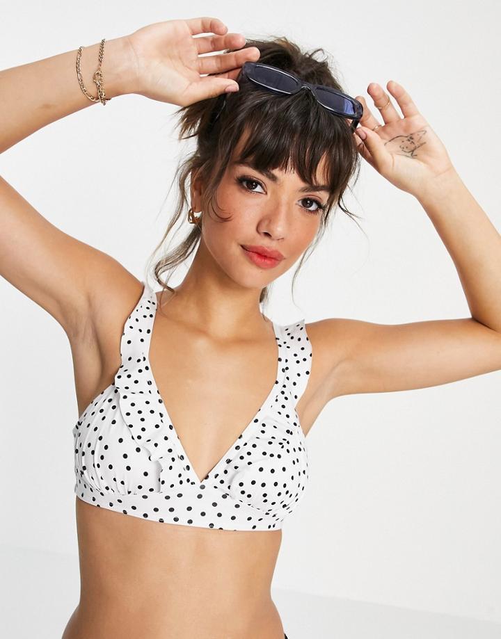 French Connection Frill Polka Dot Bikini Top-white