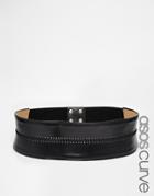 Asos Curve Wide Waist Belt With Whip Stitch Detail - Black