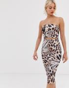 True Violet Leopard Print Bandeau Dress With Cut Out - Multi