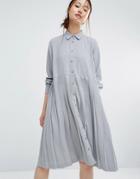 Zacro Oversized Shirt Dress With Pleated Hem - Gray