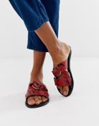 Asos Design Frankie Leather Ring Detail Flat Sandals - Red