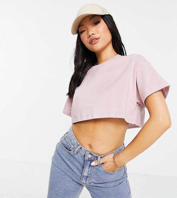 Asos Design Petite Super Crop T-shirt In Blush-neutral