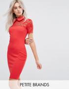 City Goddess Petite Collared Pencil Dress With Lace Yoke - Red