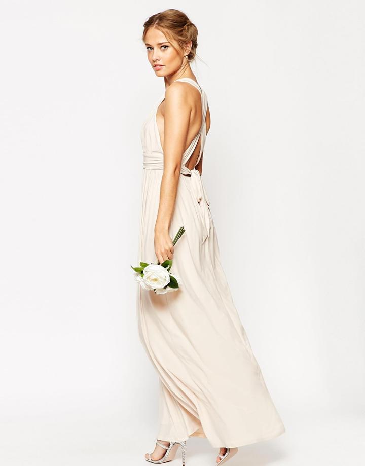 Asos Wedding Ruched Double Strap Maxi Dress - Stone
