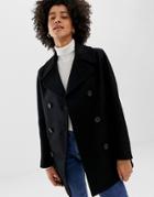 Gloverall Reefer Double Breasted Coat In Wool Blend - Black