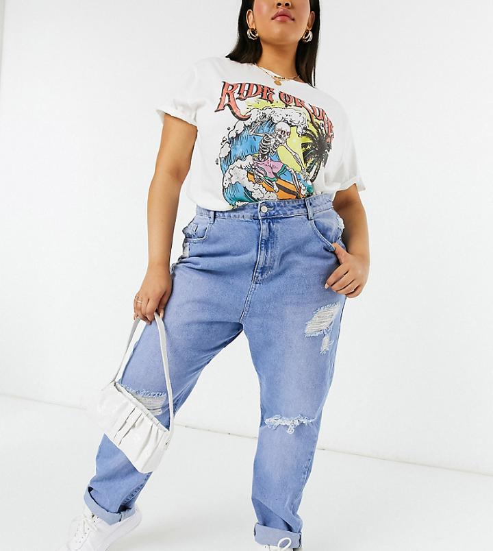Urban Bliss Plus Ripped Boyfriend Jean In Mid Wash Blue-blues