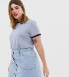Brave Soul Plus Retro Ringer T Shirt With Contrast Trim - Blue