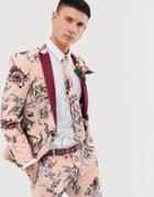 Twisted Tailor Super Skinny Suit Jacket In Dusky Pink Floral - Pink