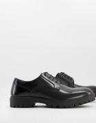 Asos Design Derby Lace Up Shoes In Black Leather With Black Sole