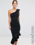 Asos Petite Scuba One Shoulder Peplum Midi Dress - Black