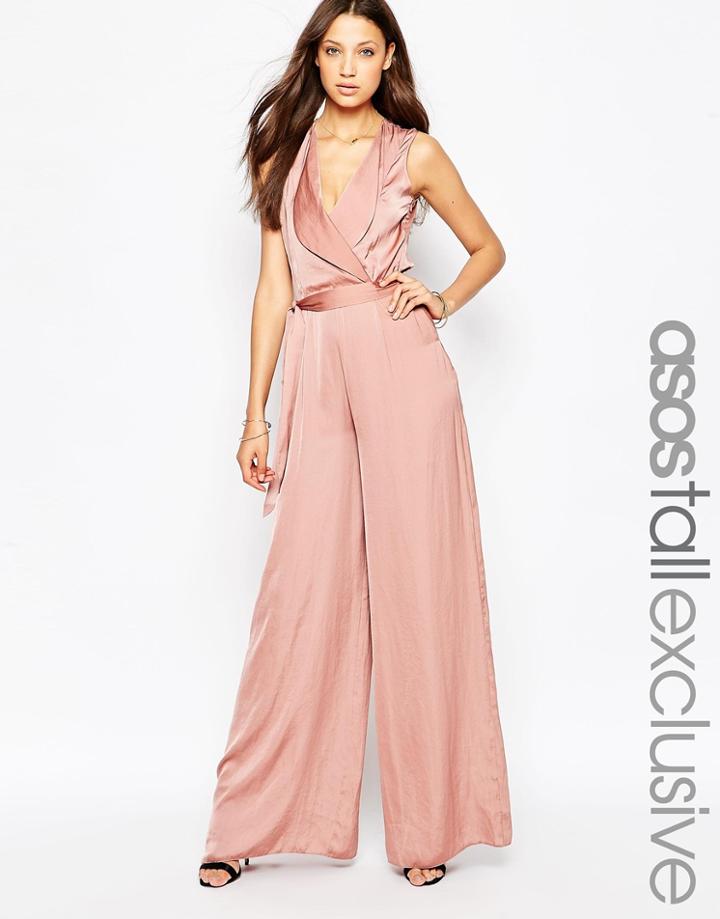 Asos Tall Exclusive Wrap Front Wide Leg Jumpsuit - Black