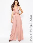 Asos Tall Exclusive Wrap Front Wide Leg Jumpsuit - Black