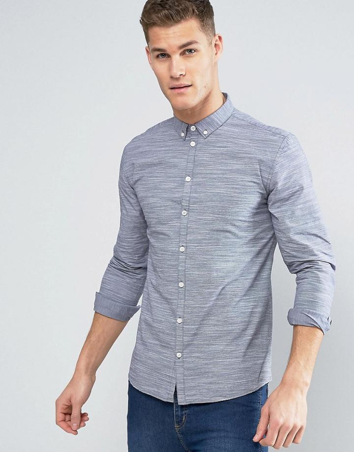 Minimum Miro Melange Stripe Shirt Buttondown Slim Fit In Navy - Navy