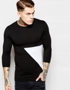 Asos Extreme Muscle 3/4 Sleeve T-shirt With Cut And Sew Triangle