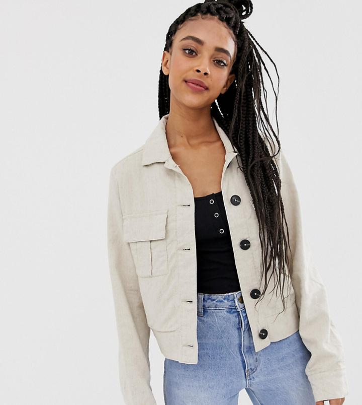 New Look Cropped Utility Jacket In Linen-beige