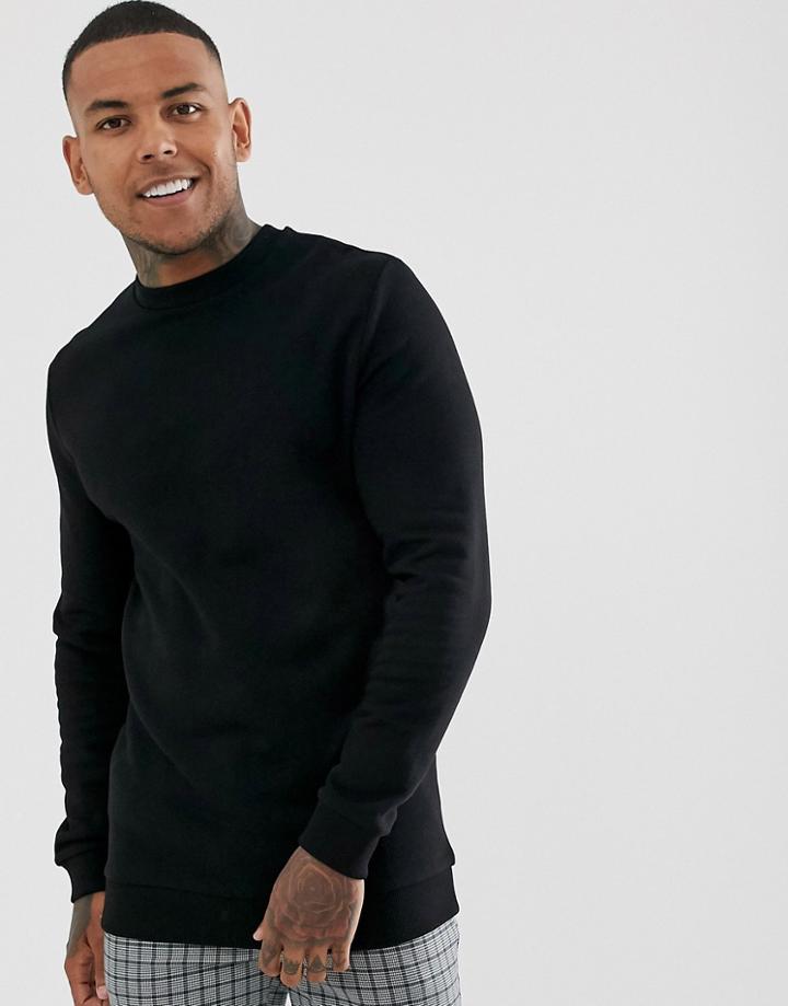 Asos Design Longline Sweatshirt In Black - Black