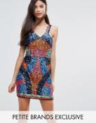 Maya Petite Allover Sequin Contrast Mini Dress - Multi