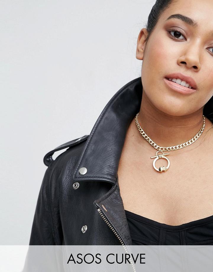 Asos Curve Curb Chain Statement Toggle Choker Necklace - Gold