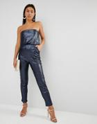 Lavish Alice Sequin Bandeau Cropped Jumpsuit - Navy