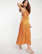 Topshop Orange Floral Halter Neck Midi Dress