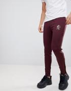 Gym King Skinny Joggers In Burgundy With Gold Piping - Red