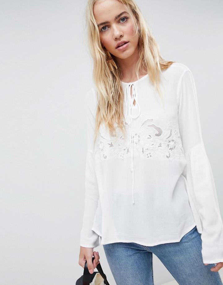 Vila V Neck Cotton Blouse - Cream