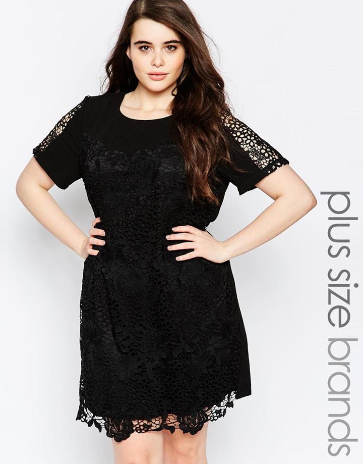 Lovedrobe Plus Shift Dress In Lace - Black
