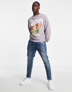 Topman Oversized Subversion Graphic Sweatshirt In Lilac-purple