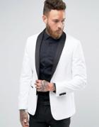 Asos Skinny Blazer In Velvet In White - White