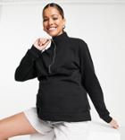 Cotton: On Maternity Zip Front Ribbed Fleece In Black